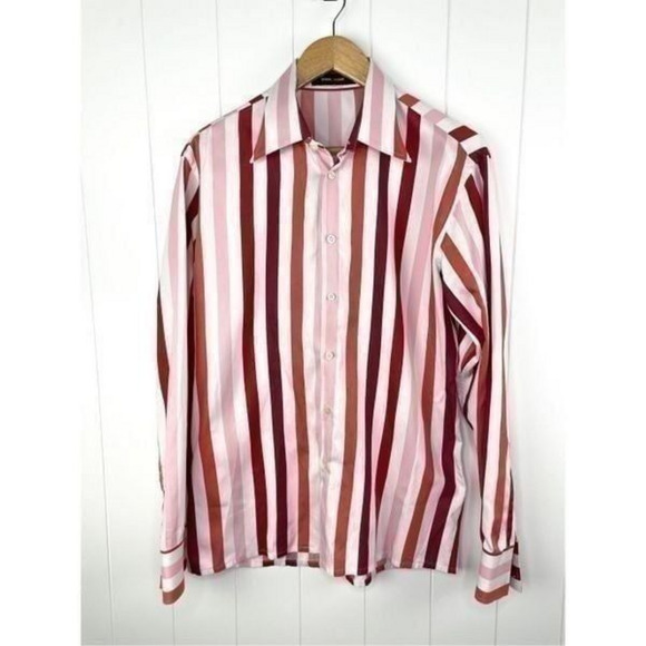 Rykiel Homme Striped Button Down Dress Shirt Valentines Day Red and Pink - Picture 1 of 11